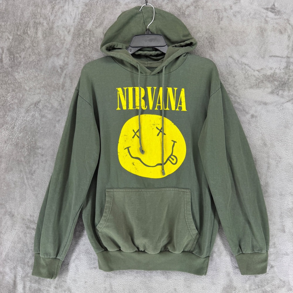 Nirvana Hoodie Men M Smiley Face Green Graphic Grunge EUC